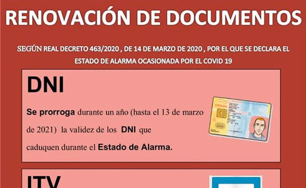 Renovación de Documentos durante el estado de alarma Covid-19