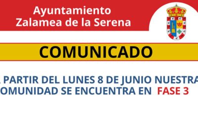 A partir del lunes 8 de junio nuestra comunidad se encuentra en FASE 3