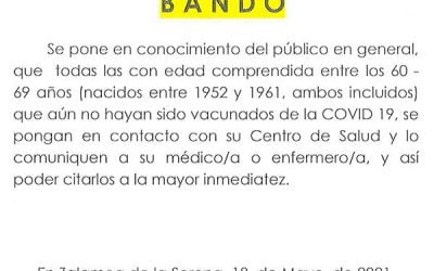 BANDO INFORMACIÓN VACUNAS COVID-19 PERSONAS ENTRE LOS 60 – 69 AÑOS