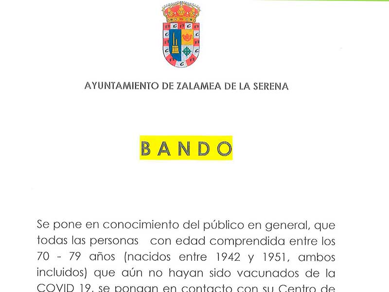 BANDO covid-19 AYUNTAMIENTO DE ZALAMEA DE LA SERENA