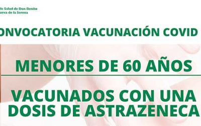 Convocatoria vacunación COVID19 menores de 60 años vacunados con una dosis de ASTRAZENECA