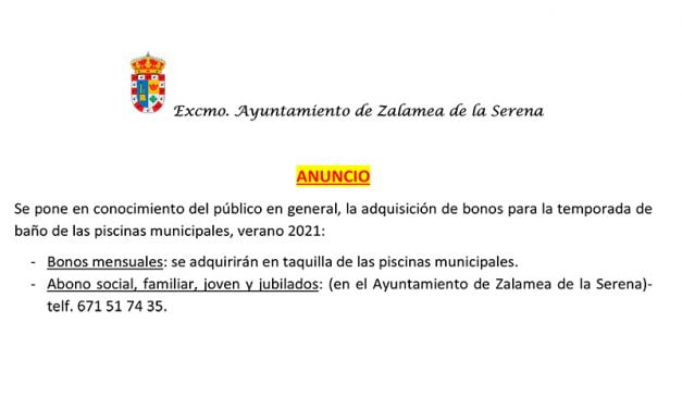 Bonos para la temporada de baño de las piscinas municipales, Verano 2021