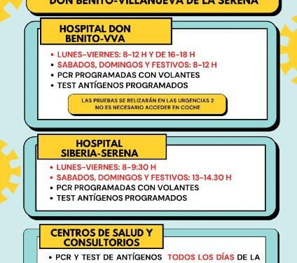 Puntos de recogida de muestras PCR y Test de Antígenos Covid-19 en el Área Don Benito-Villanueva