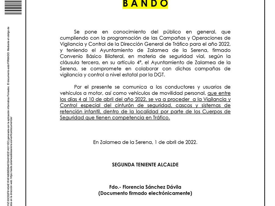 BANDO: Programación de las Campañas y Operaciones de Vigilancia y Control de la Dirección General de Tráfico para el año 2022