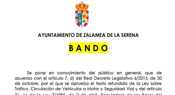 BANDO: Corte del tráfico de vehículos conmotivo de la celebración de las Procesiones de Semana Santa en Zalamea de la Serena