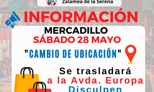 Cambio ubicación mercadillo para el 28 de mayo 2022