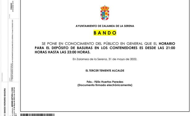 BANDO Horario para el depósito de basuras en los contenedores