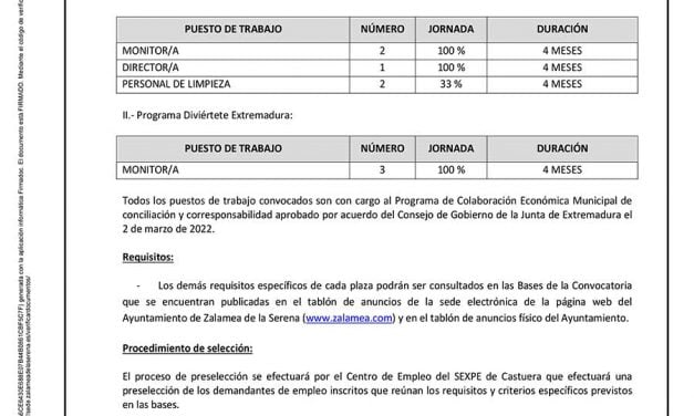 ANUNCIO: Convocatoria selección de empleo del programa Ludotecas Rurales y Programa Diviértete Extremadura