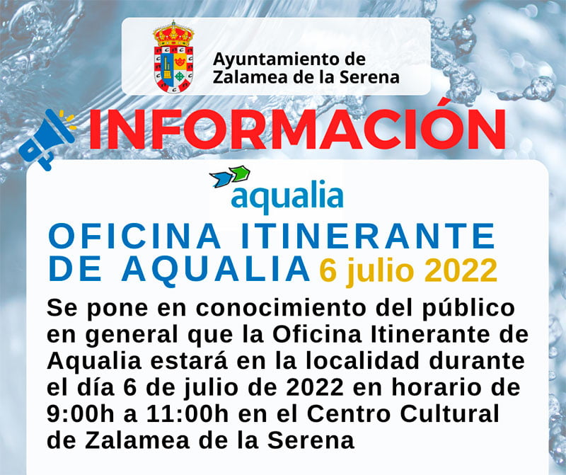 ANUNCIO Oficina Itinerante de Aqualia el dia 6 de julio 2022