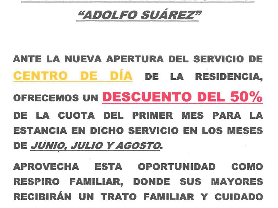 ANUNCIO Residencia de Mayores y Centro de día de Zalamea de la Serena Adolfo Suárez