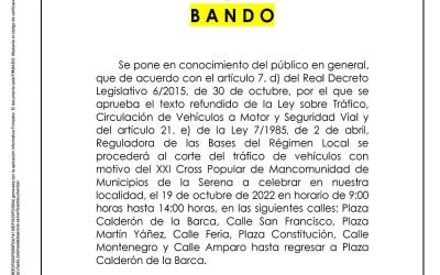 BANDO Corte de calles XXI Cross Popular de Mancomunidad de Municipios de la Serena 19 octubre 2022