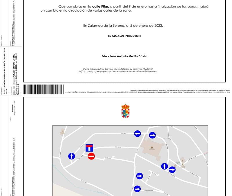BANDO CAMBIO CIRCULACIÓN OBRAS CALLE PILAR