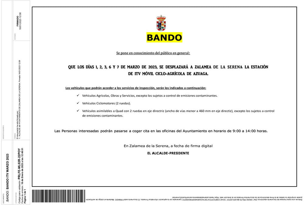 BANDO ITV Móvil Ciclo-Agrícola marzo 2023