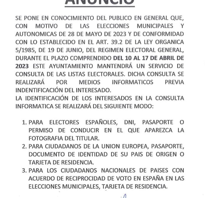 Servicio de consulta de las listas electorales mayo 2023