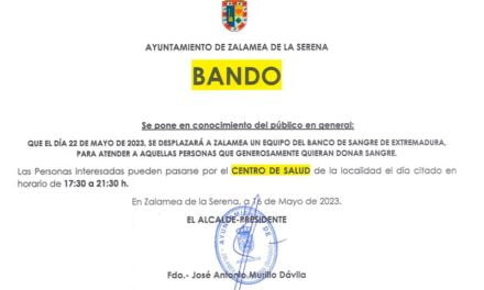 BANDO Donación al Banco de Sangre 22 de mayo en Zalamea d la Serena