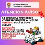 ATENCIÓN AVISO Recogida de enseres Febrero 2025