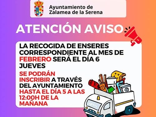 ATENCIÓN AVISO Recogida de enseres Febrero 2025