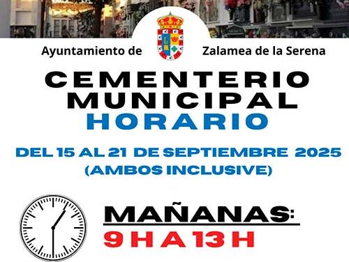 Horario del Cementerio Municipal con motivo de la Feria y Fiestas de la Cruz 2025.