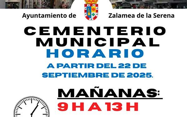 Horario del Cementerio Municipal a partir del 22 de septiembre de 2025