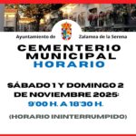 Horario Cementerio Municipal Zalamea de la Serena en la Festividad de Todos los Santos y Difuntos 2025