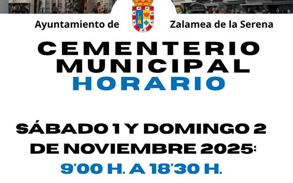 Horario Cementerio Municipal Zalamea de la Serena en la Festividad de Todos los Santos y Difuntos 2025