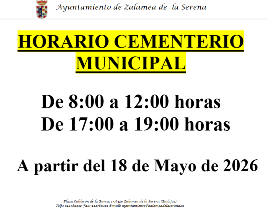 Horario de Verano del Cementerio Municipal