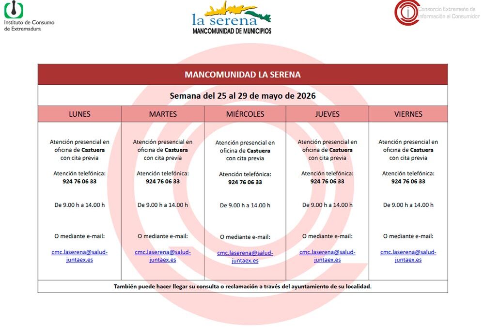 Planning de atención al consumidor del 25 al 29 de mayo de 2026