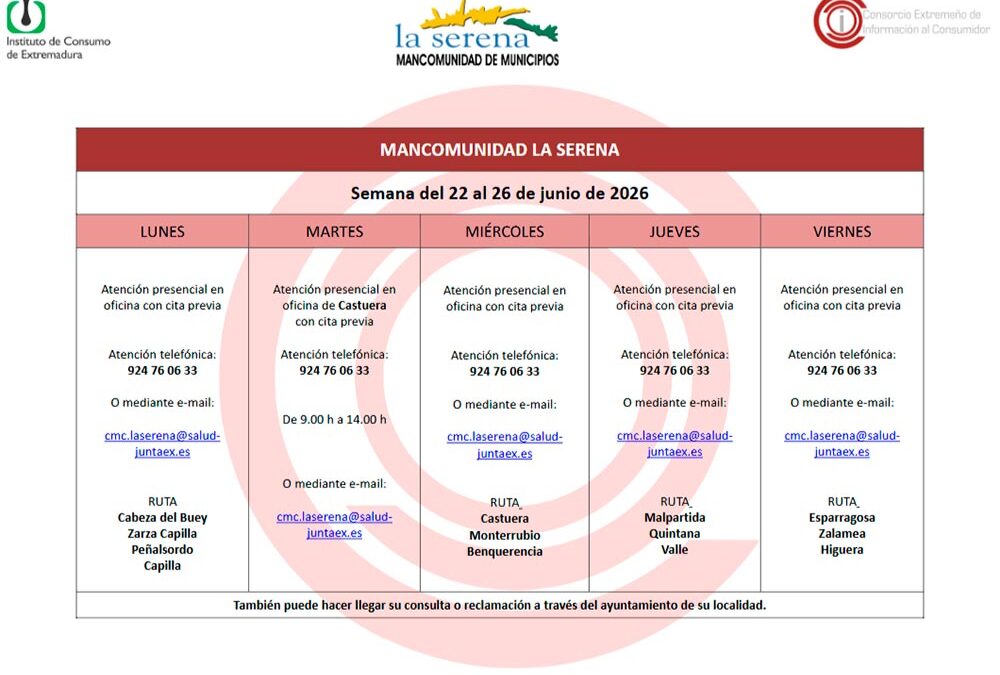 Planning de atención al consumidor para la semana del 22 al 26 de junio de 2026.