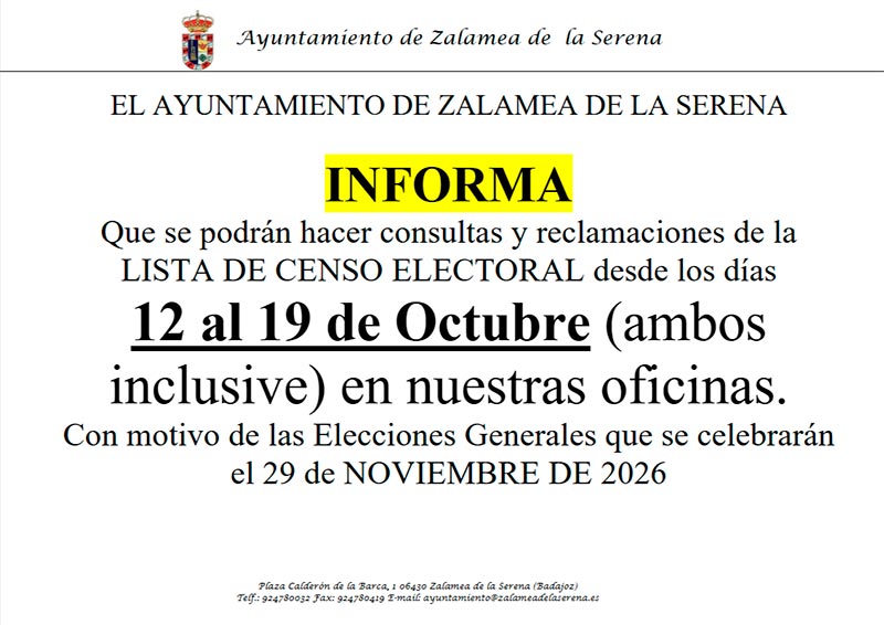 EL AYUNTAMIENTO DE ZALAMEA DE LA SERENA INFORMA