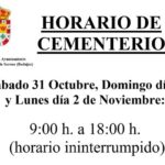 Horario especial del Cementerio Municipal festividad de Todos los Santos y el Día de los Fieles Difuntos