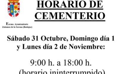 Horario especial del Cementerio Municipal festividad de Todos los Santos y el Día de los Fieles Difuntos