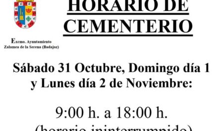 Horario especial del Cementerio Municipal festividad de Todos los Santos y el Día de los Fieles Difuntos